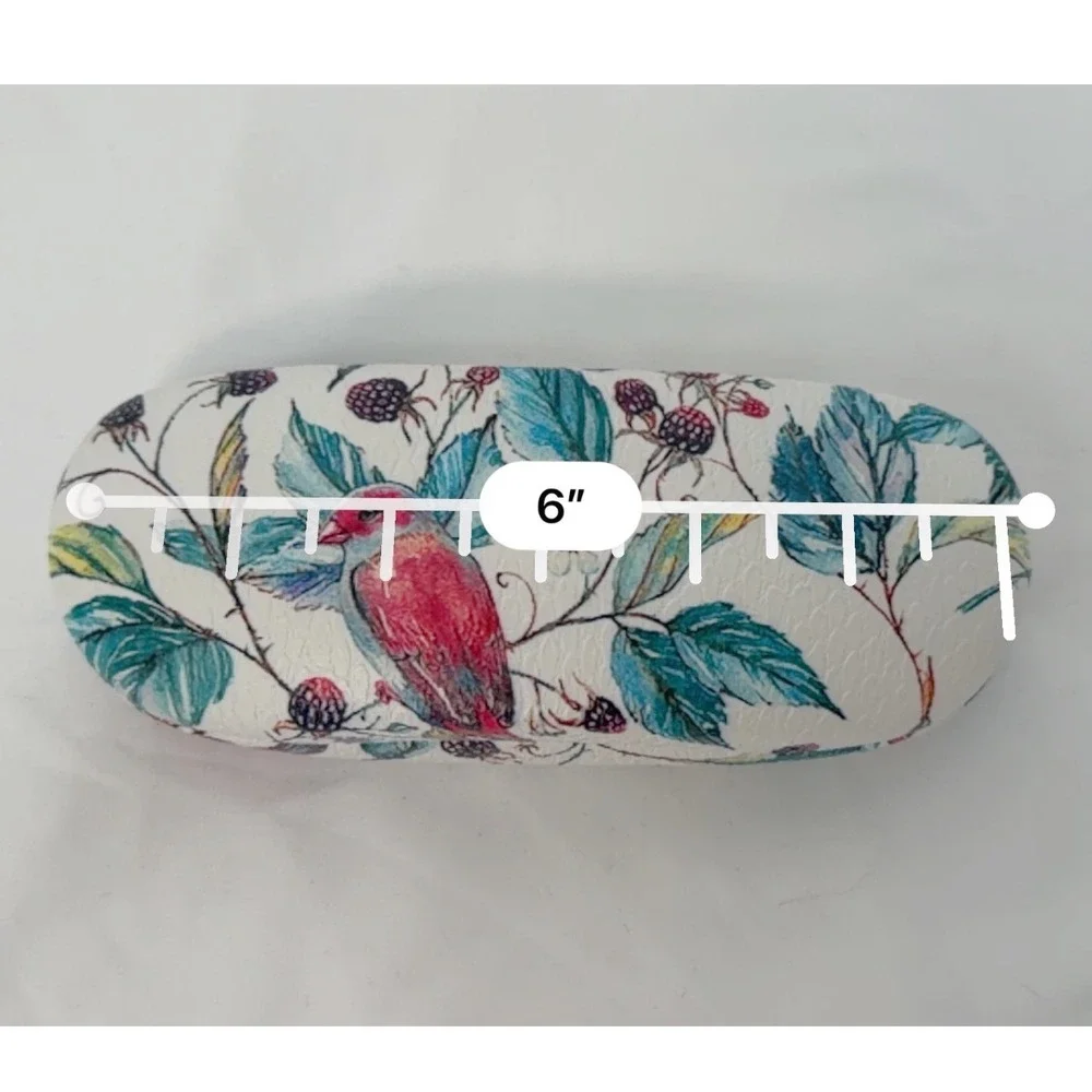 Floral Bird Print Hard Shell Eyeglass Case White Botanical Berry Chic 103-125